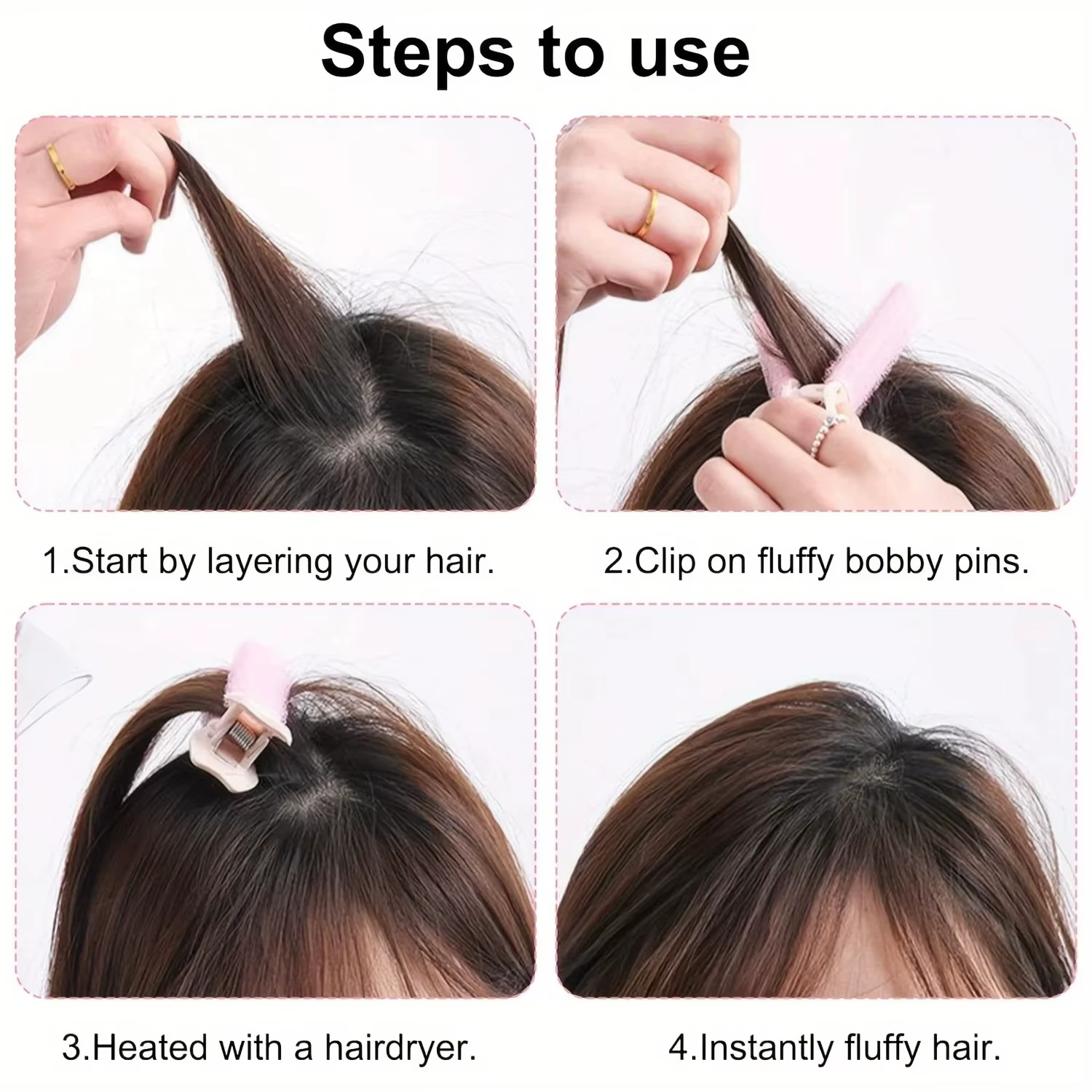 4 pinces à cheveux rondes élégantes, racines de cheveux colorées améliorent un bigoudi moelleux, rehausseur de coiffure instantané