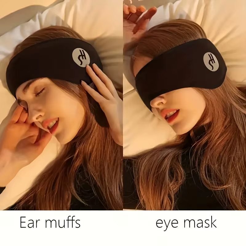Masque de sommeil anti-bruit avec protège-oreilles - Tissu en polyester doux et réglable, adapté aux voyages et à la maison