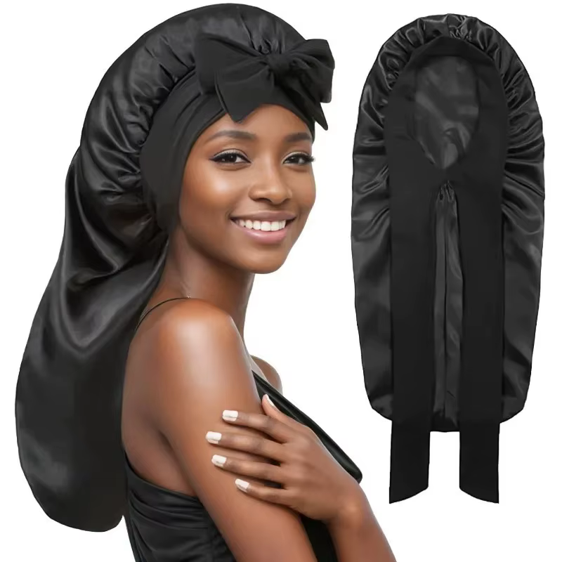Bonnet de nuit long pour cheveux raides et bouclés