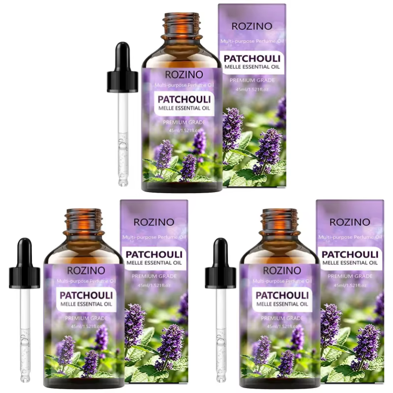 Huile Essentielle de Patchouli Rozino - Hydrate les Cheveux, le Visage, les Ongles et pour le Massage - Utilisée pour la Méditation et les Soins des Peaux Sèches, Huile de Massage, Hydratant pour Chev