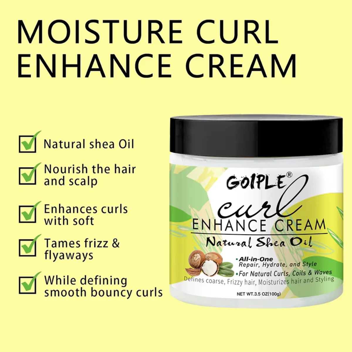 Crème Coiffante Naturelle Bouclante 100g – Fixation Longue Durée Hydratante et Améliorant les Boucles pour Femmes –