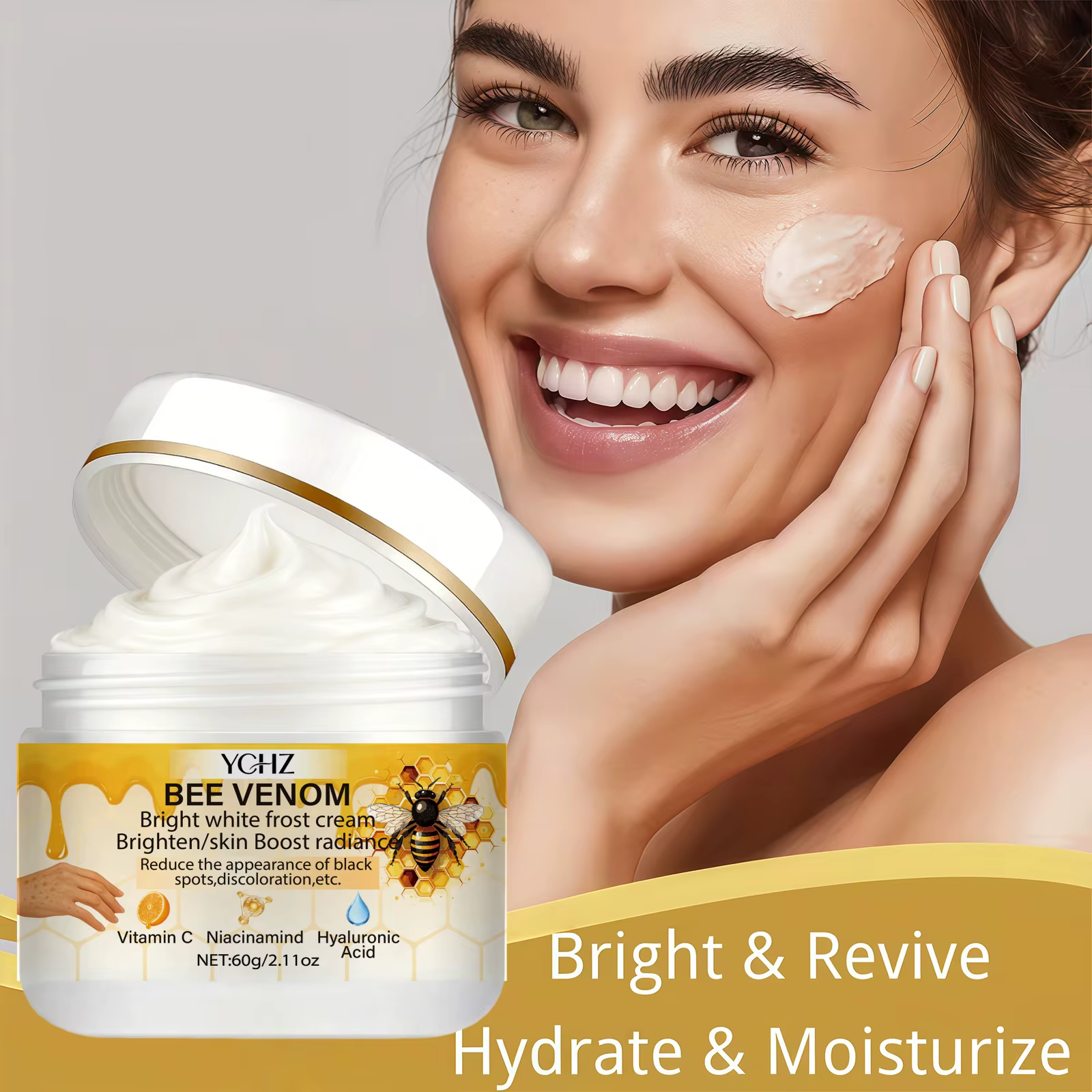 Crème éclaircissante au venin d'abeille, unifie le teint, élimine les taches brunes et le teint terne - Non grasse, convient aux hommes et aux femmes - Crème blanchissante et hydratante, pour usage de