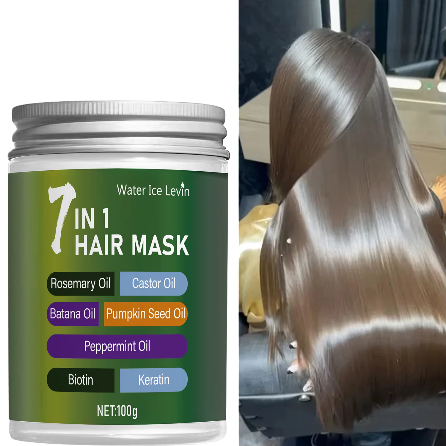 Masque Capillaire 7-en-1 à la Biotine & Kératine - Complexe d'Huiles Végétales Hydratant Brillance - Soin Cuir Chevelu