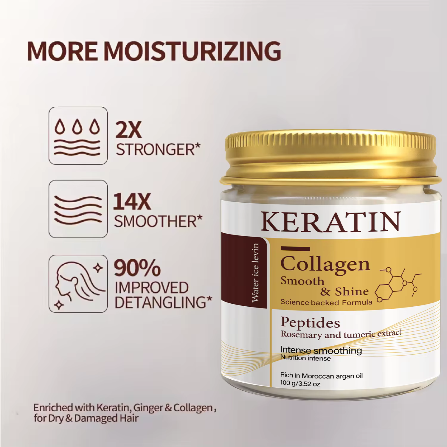 Masque capillaire à la kératine et au collagène avec peptides et romarin - Lissage intense et brillance pour tous types de cheveux - Traitement revitalisant en profondeur