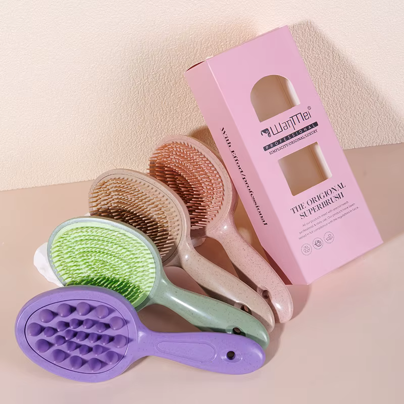 Brosse de massage du cuir chevelu démêlante douce WANMEI avec poignée confortable pour cheveux secs et humides