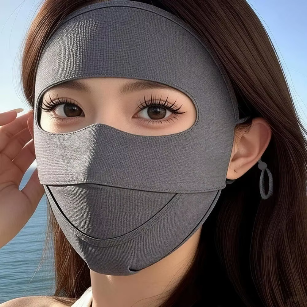 Masque facial solaire intégral respirant, anti-UV, réglable et absorbant l'humidité, pour une protection optimale de la peau.