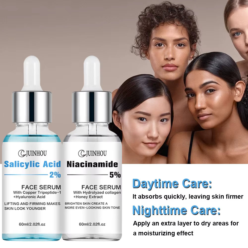 JUINHOU Lot de 2 sérums à l'acide salicylique et à la niacinamide pour éclaircir la peau, contient 5% de nicotinamide et 2% d'acide salicylique, convient à tous