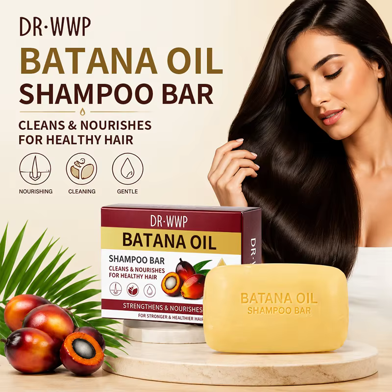 Savon Solide Portable Shampooing à l'Huile de Coco et Vitamine E, Huile de Batana, Nourrit en Profondeur, Répare les Cheveux Secs et Frisés, Nettoie Doucement le Cuir Chevelu