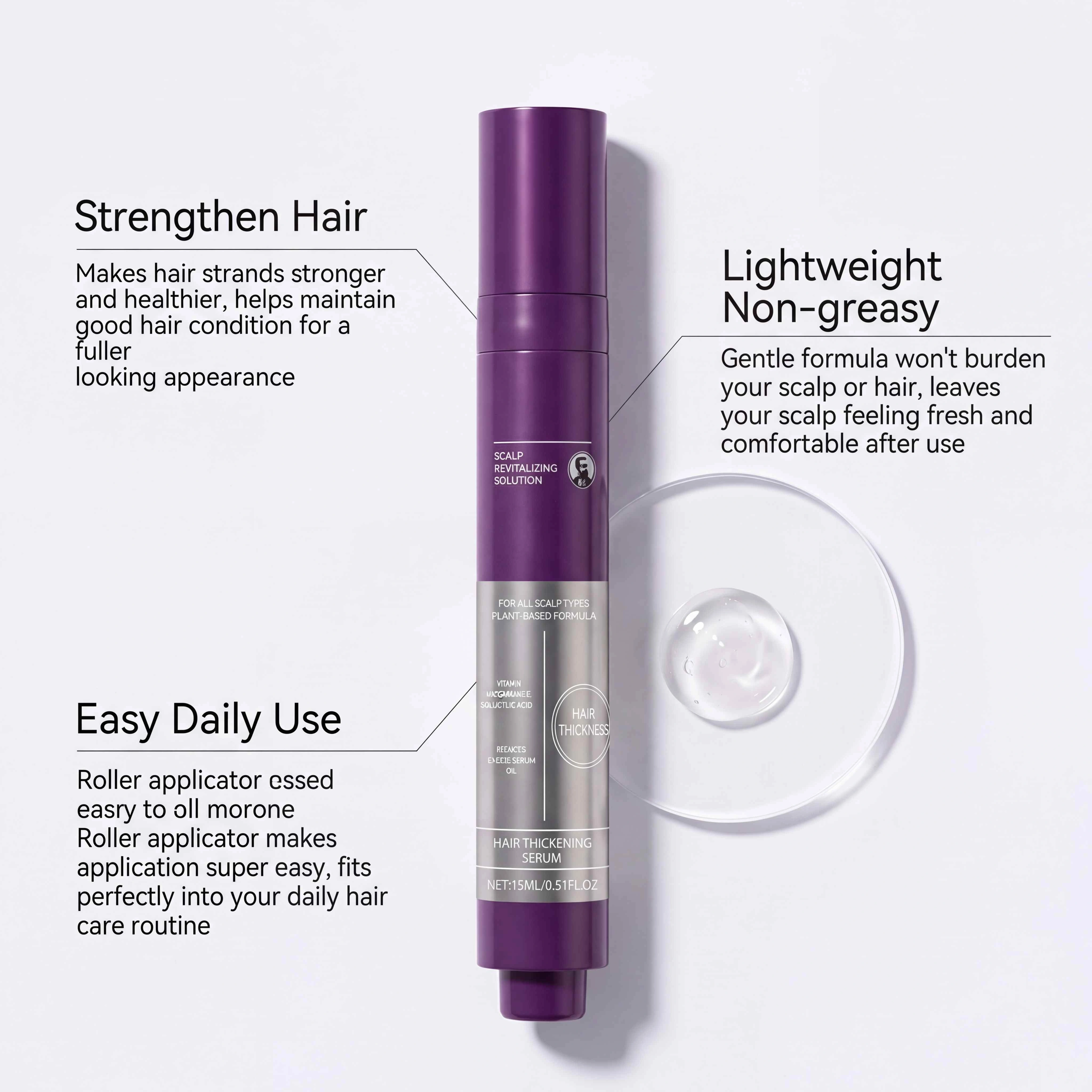 Sérum épaississant pour cheveux clairsemés, traitement du cuir chevelu, augmente l'épaisseur des cheveux, réduit la casse, soin capillaire coréen, roll-on métallique