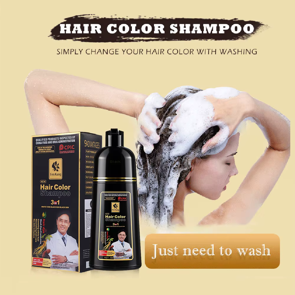 Shampoo colorant capillaire noir 3 en 1 pour cheveux gris