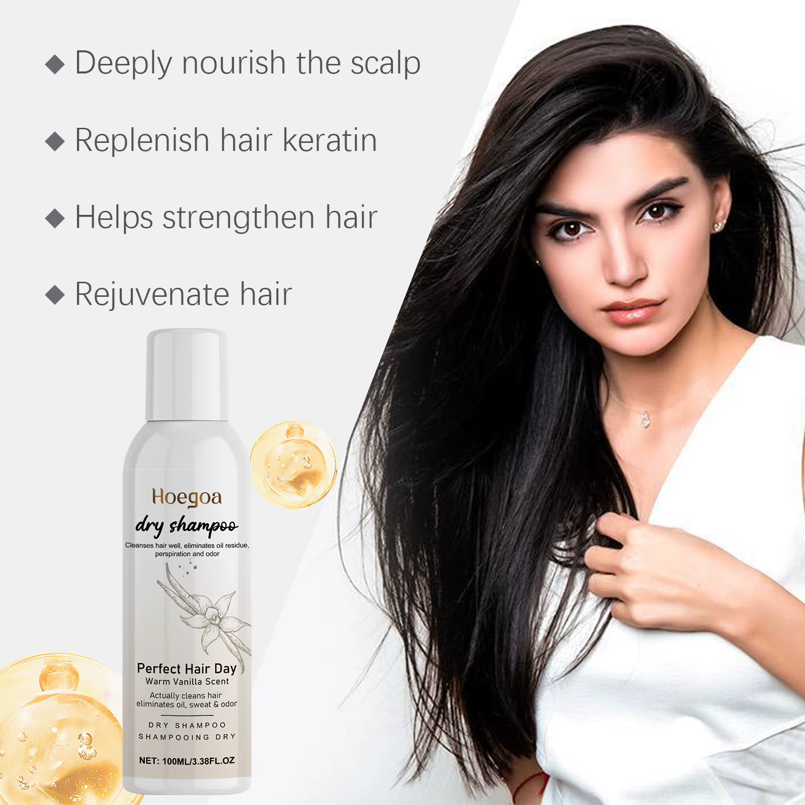 Shampoing sec parfumé à la vanille