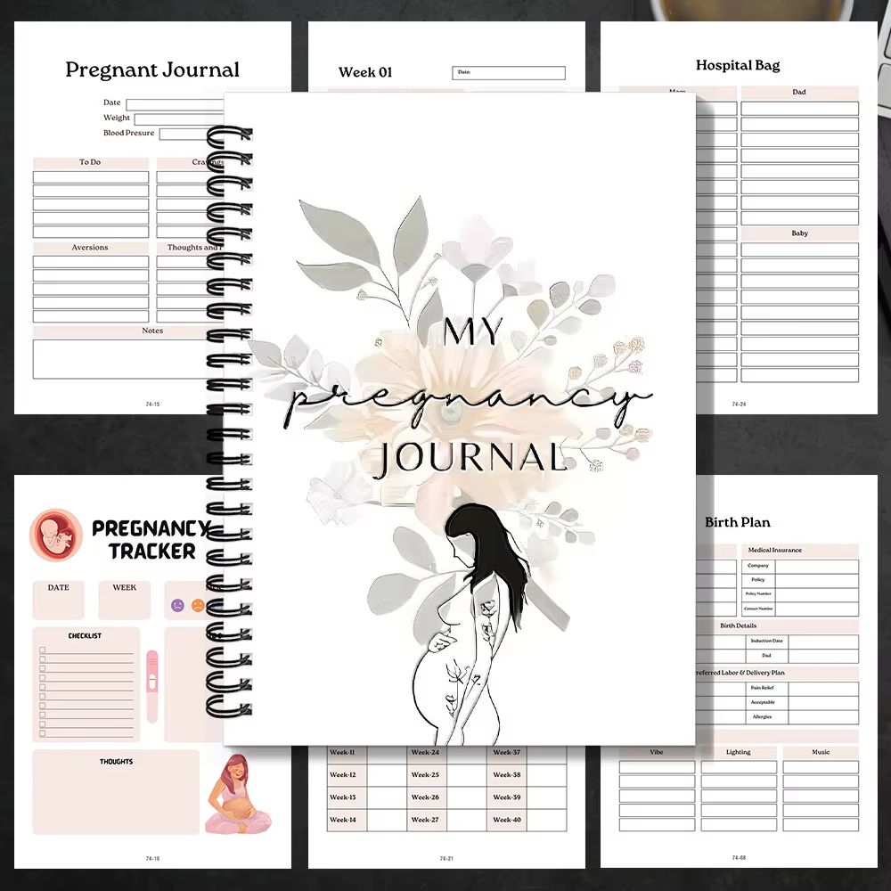 1 carnet de journal de grossesse 2026, ligné, reliure spirale, pour documenter le parcours de grossesse, idéal pour la réflexion quotidienne