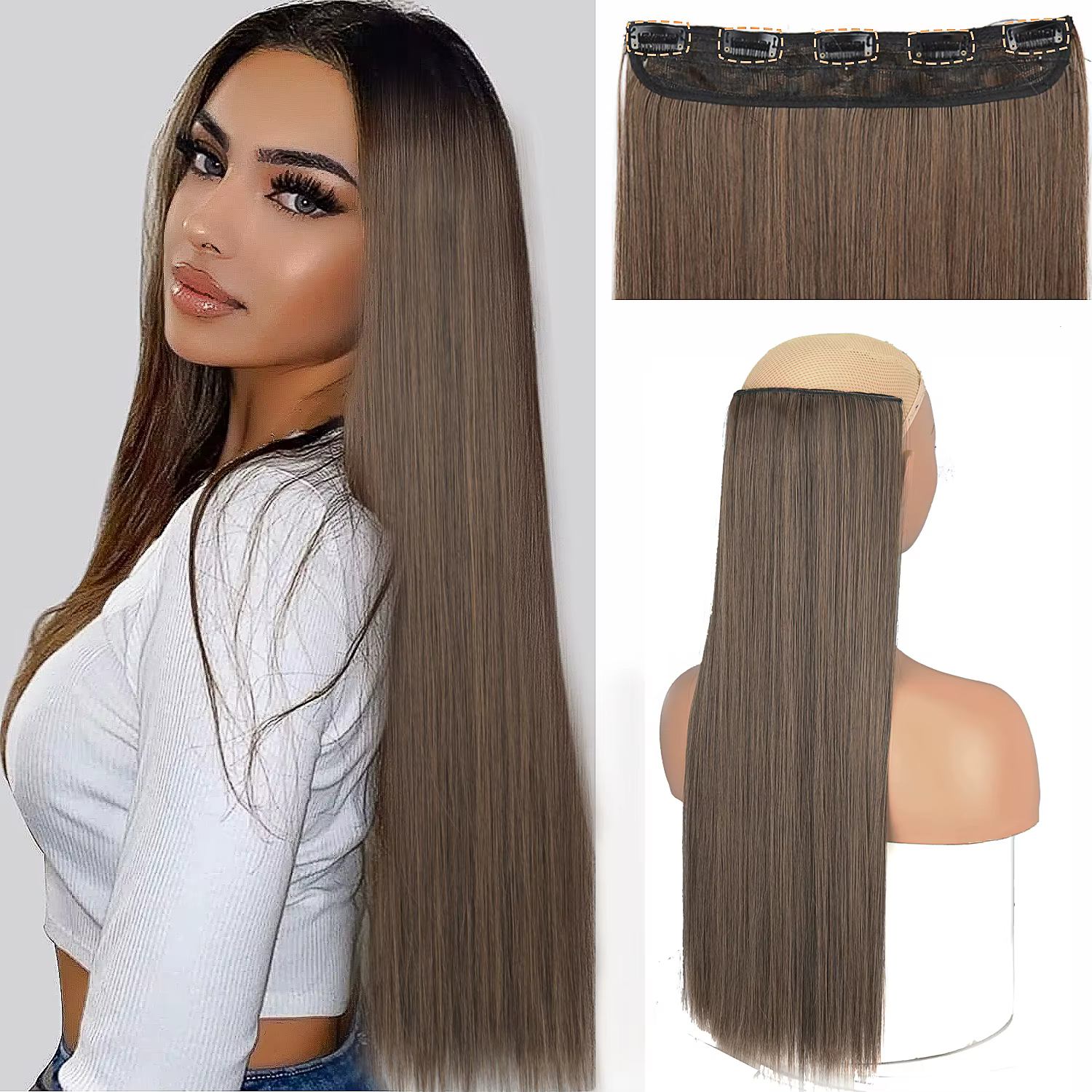 Coiffure longue et lisse, Extension capillaire naturelle à 5 clips, postiche en Fiber synthétique résistante à la chaleur, 22 "32", noir, marron, blond