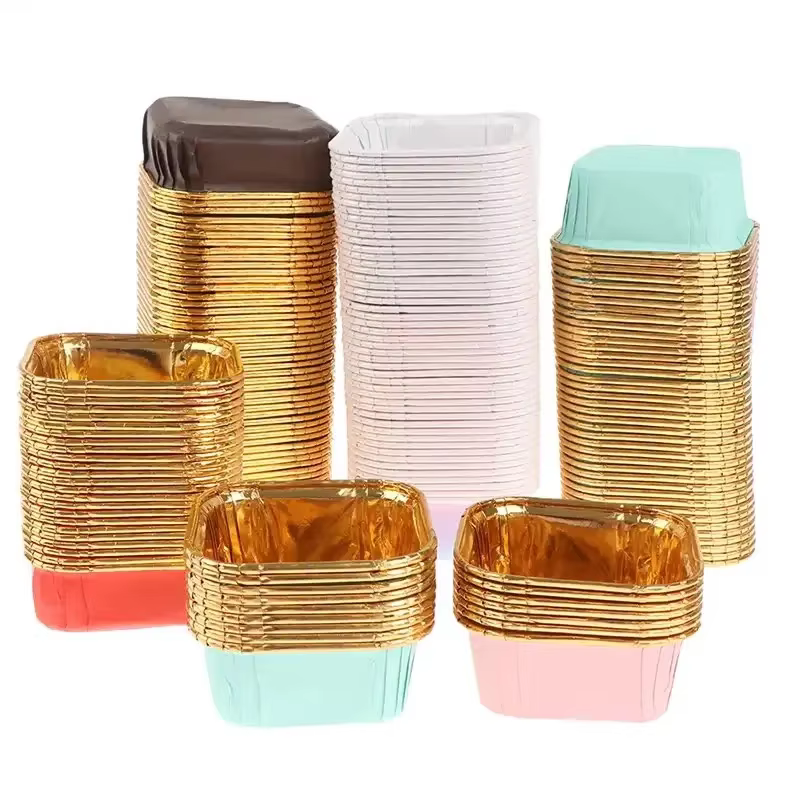 50 pièces 6.5x3.5cm carré Cupcake papier résistant à l'huile en mousseline de soie rouleau gâteau tasse cuisson Muffin haute température étui moule
