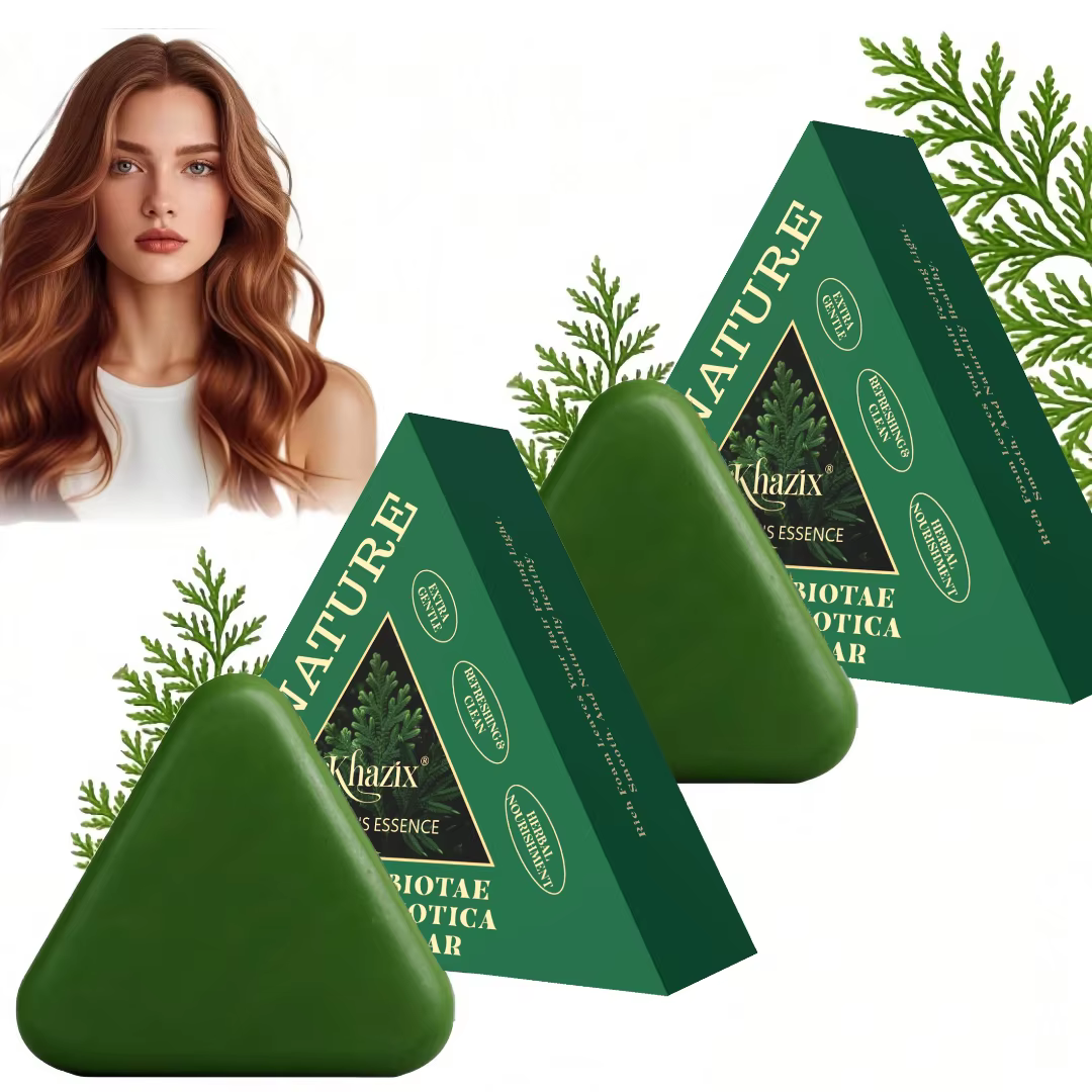 Barre de shampoing au savon triangulaire vert avec herbe Usman-barre