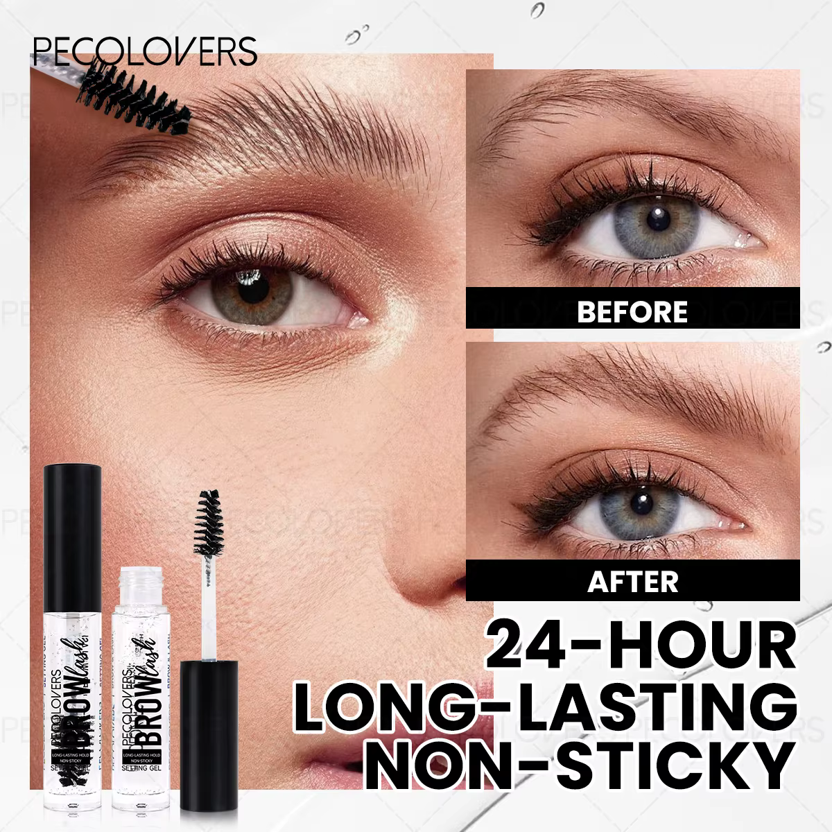 1 gel à sourcils avec brosse - Formule douce, léger et non collant, fixation forte, résistant à l'eau, adapté à tous les types de peau