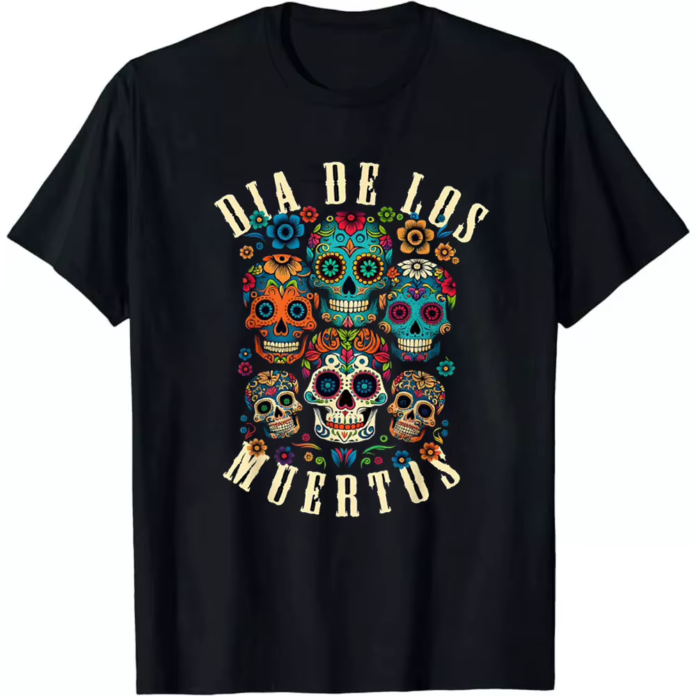 Dia De Los Muertos jour des morts crâne drôle unisexe t-shirts graphiques t-shirts col rond hommes coton t-shirt vêtements De fête Streetwear