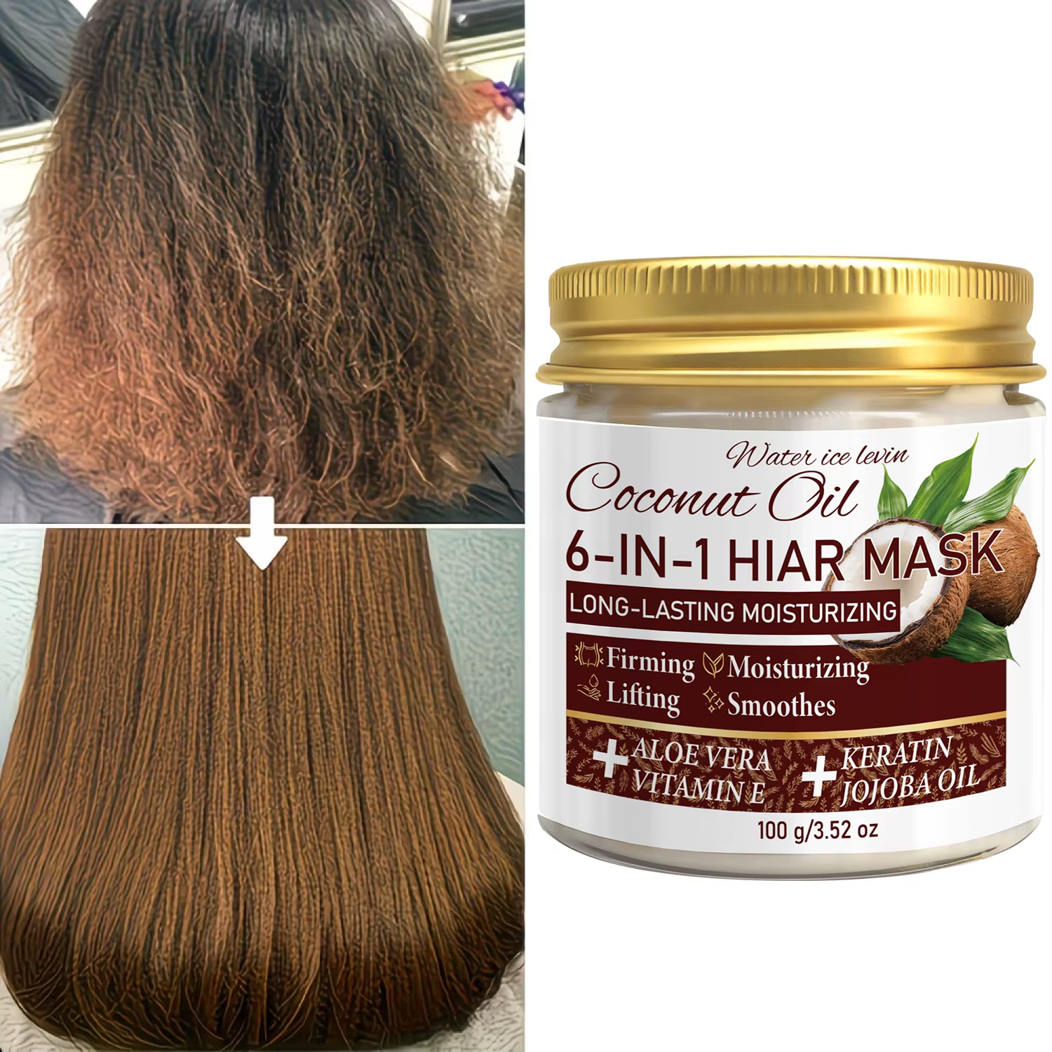 Masque capillaire à la noix de coco 6-en-1 avec kératine et huile de jojoba