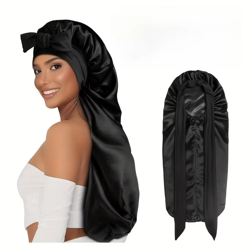 Bonnet de nuit long pour cheveux raides et bouclés