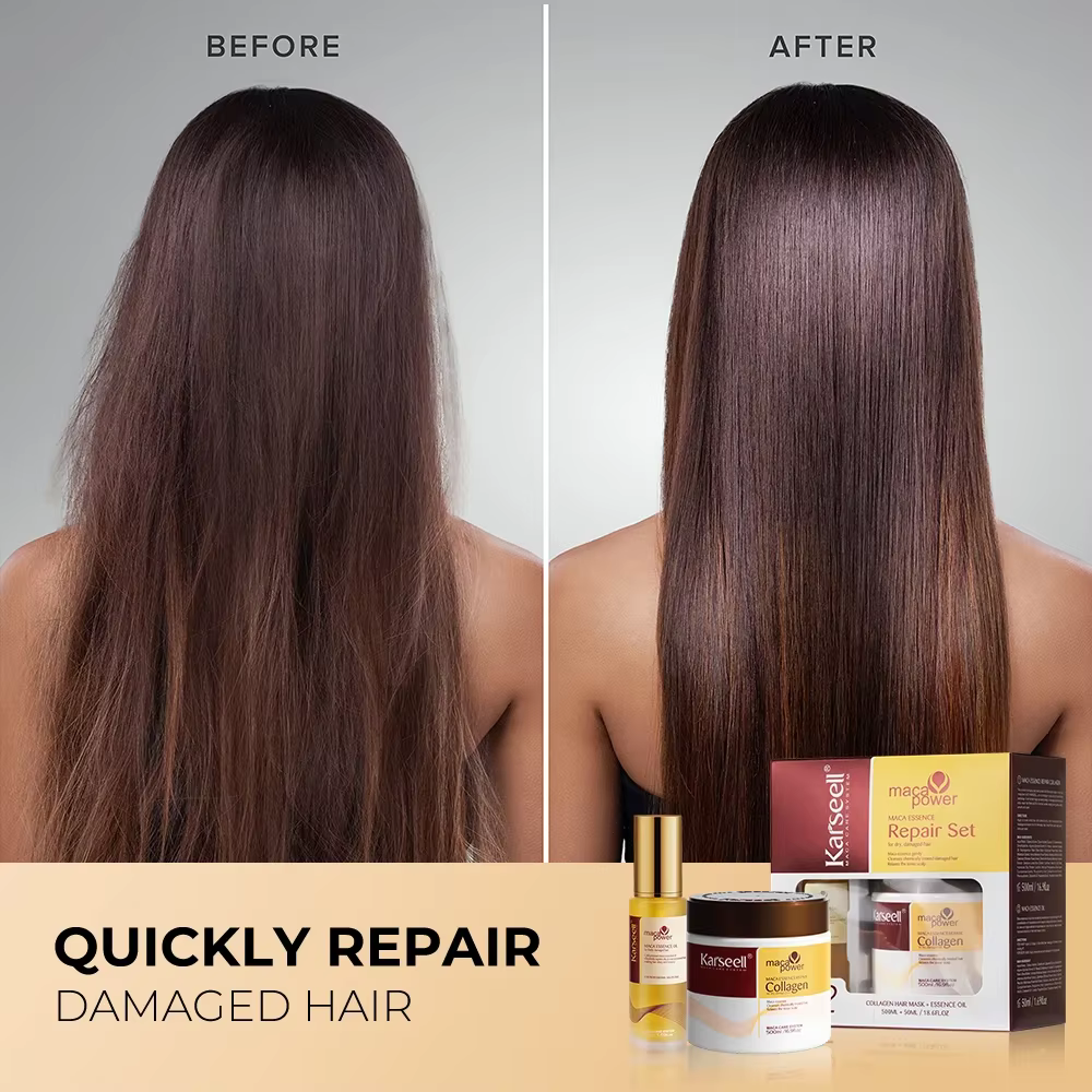 Karseell Masque capillaire 500 ml + huile d'argan 2 pièces ensemble réparation profonde conditionnement sérum
