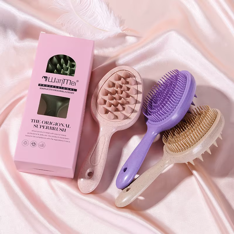 Brosse de massage du cuir chevelu démêlante douce WANMEI avec poignée confortable pour cheveux secs et humides