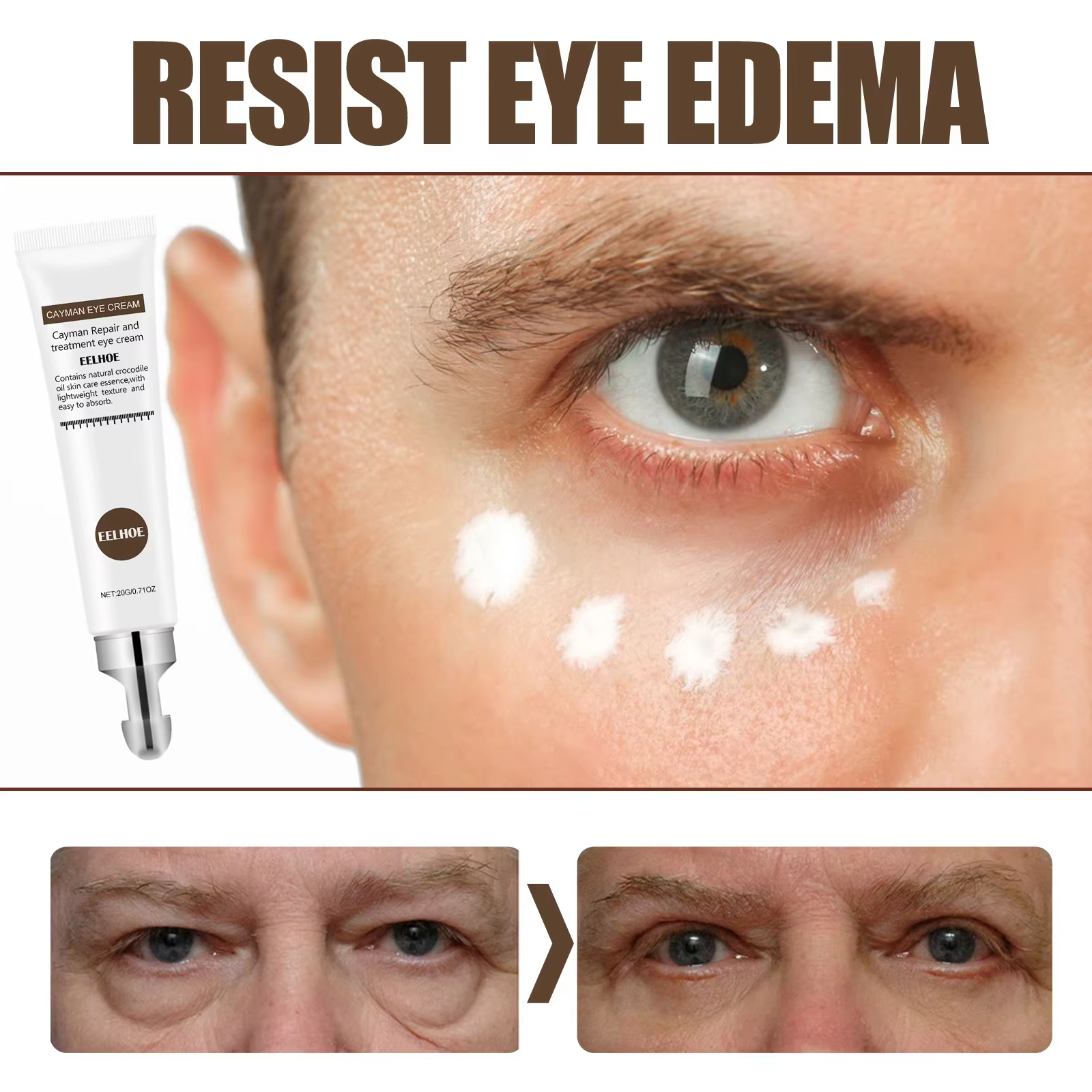 Crème pour les yeux à l'huile de jojoba, anti-rides, anti-âge, élimine les cernes, soin des yeux contre les poches et les gonflements, hydrate, raffermit la peau du contour des yeux