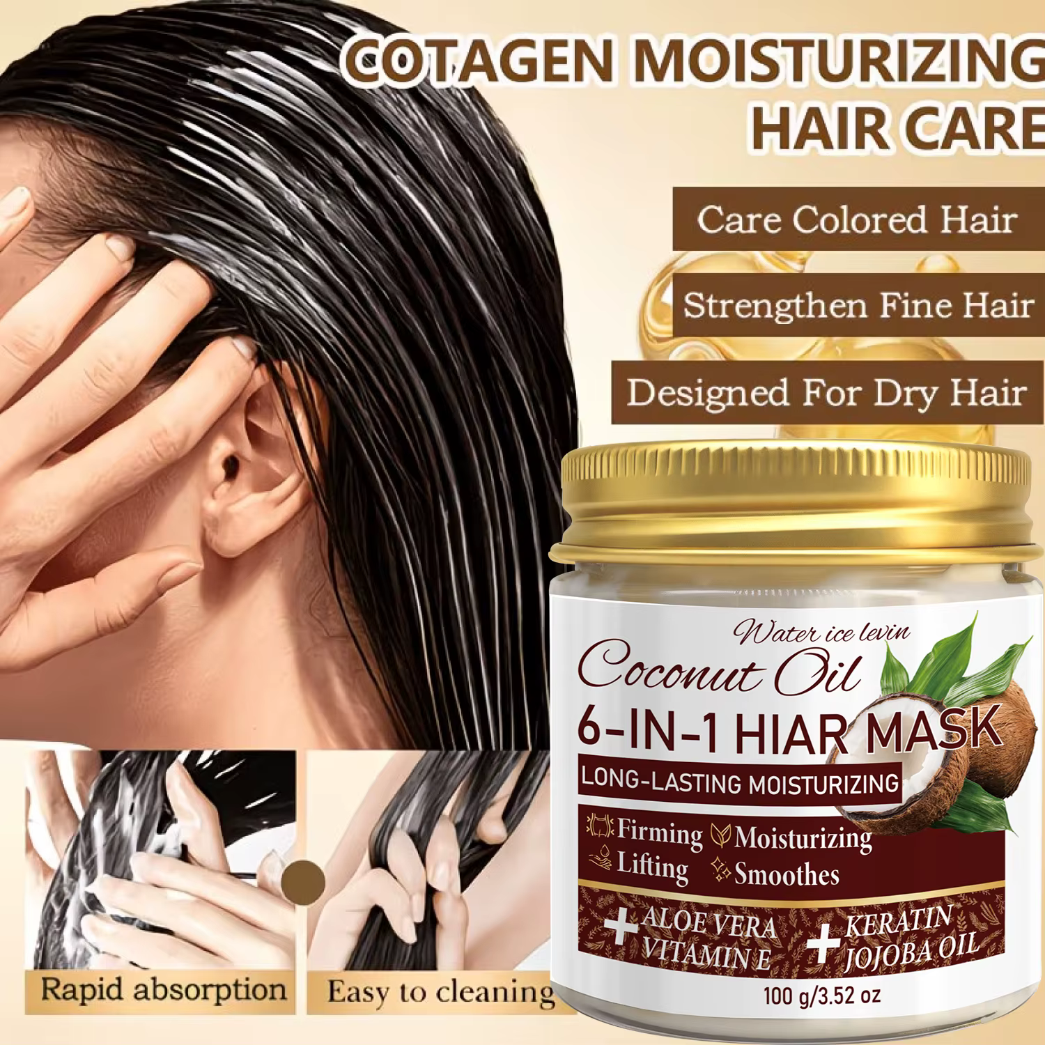 Masque capillaire à la noix de coco 6-en-1 avec kératine et huile de jojoba