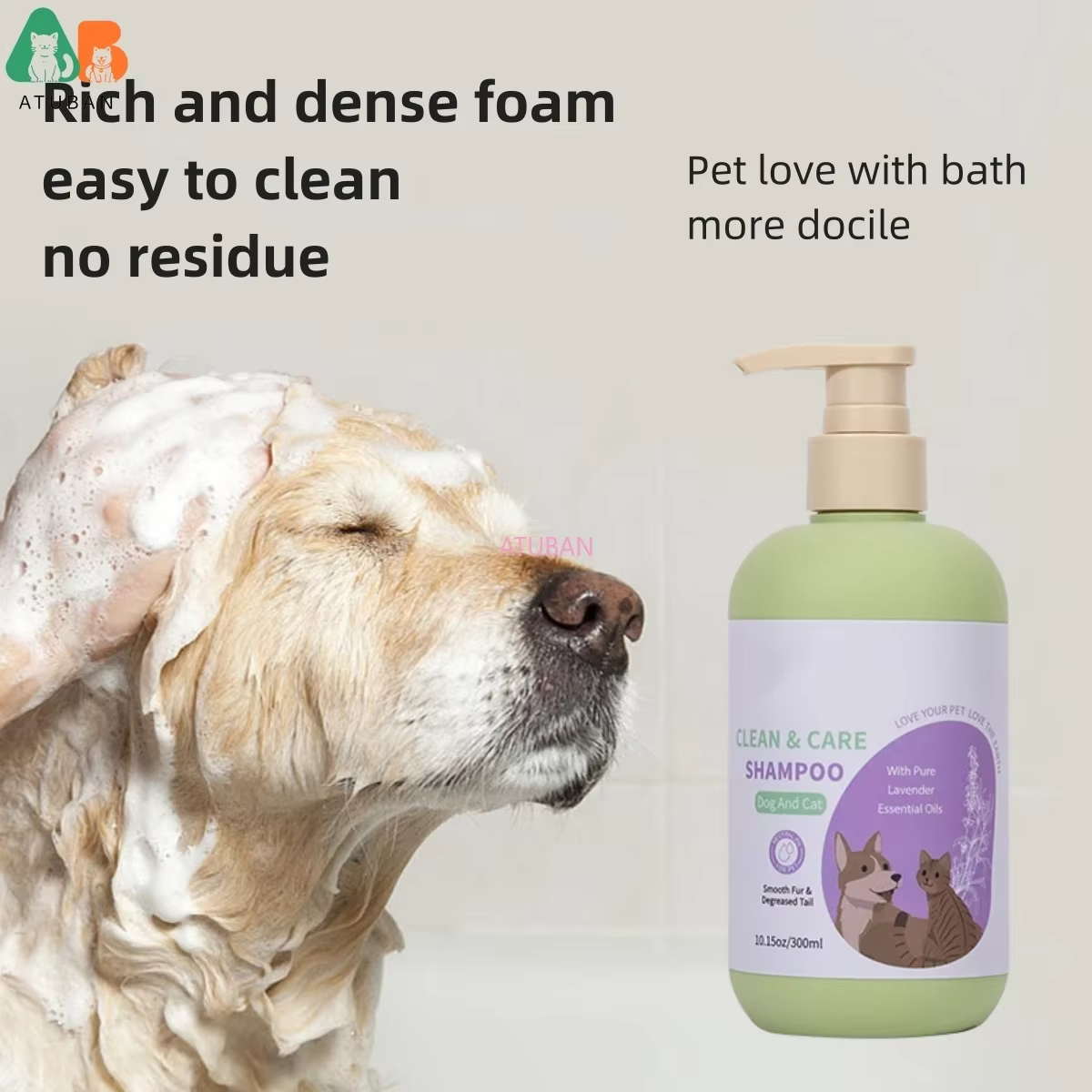 ATUBAN-Shampooing et Après-Shampooing pour Chien Hypoallergénique, Lavande Royale, Probiotique pour Animaux de Compagnie, pour Chiens Parfumés