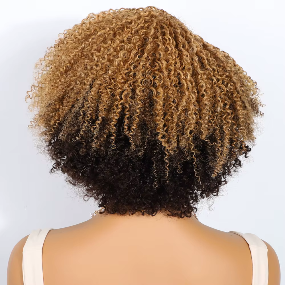 Perruques Lekker Blonde 100% Cheveux Humains Longs Afro Kinky Bouclés avec Raie Latérale en Dentelle Bob pour Femmes