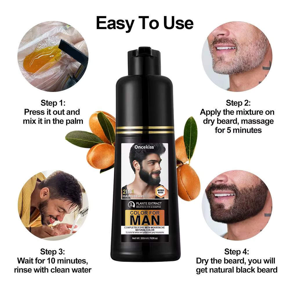 Shampoo colorant pour barbe 2 en 1 pour hommes