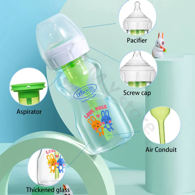 Biberon en verre pour nouveau-né Dr. Brown, large diamètre, anti-colique, séparation gaz-liquide 150ML + ensemble combiné 270ML