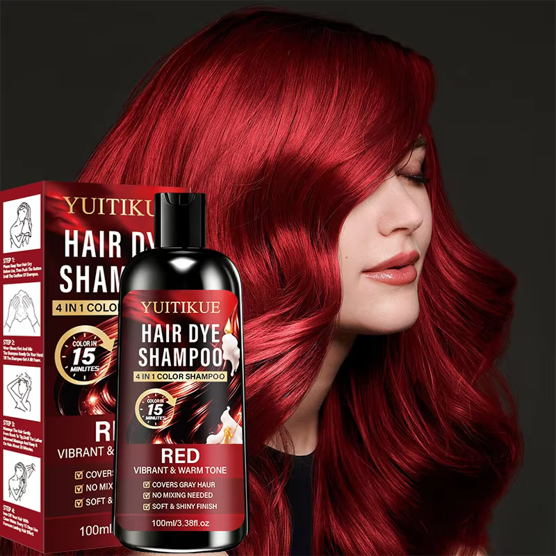 Shampoo colorant capillaire rouge 4 en 1