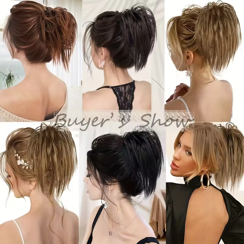 Pour cheveux courts : Queue de cheval synthétique ondulée à clipser