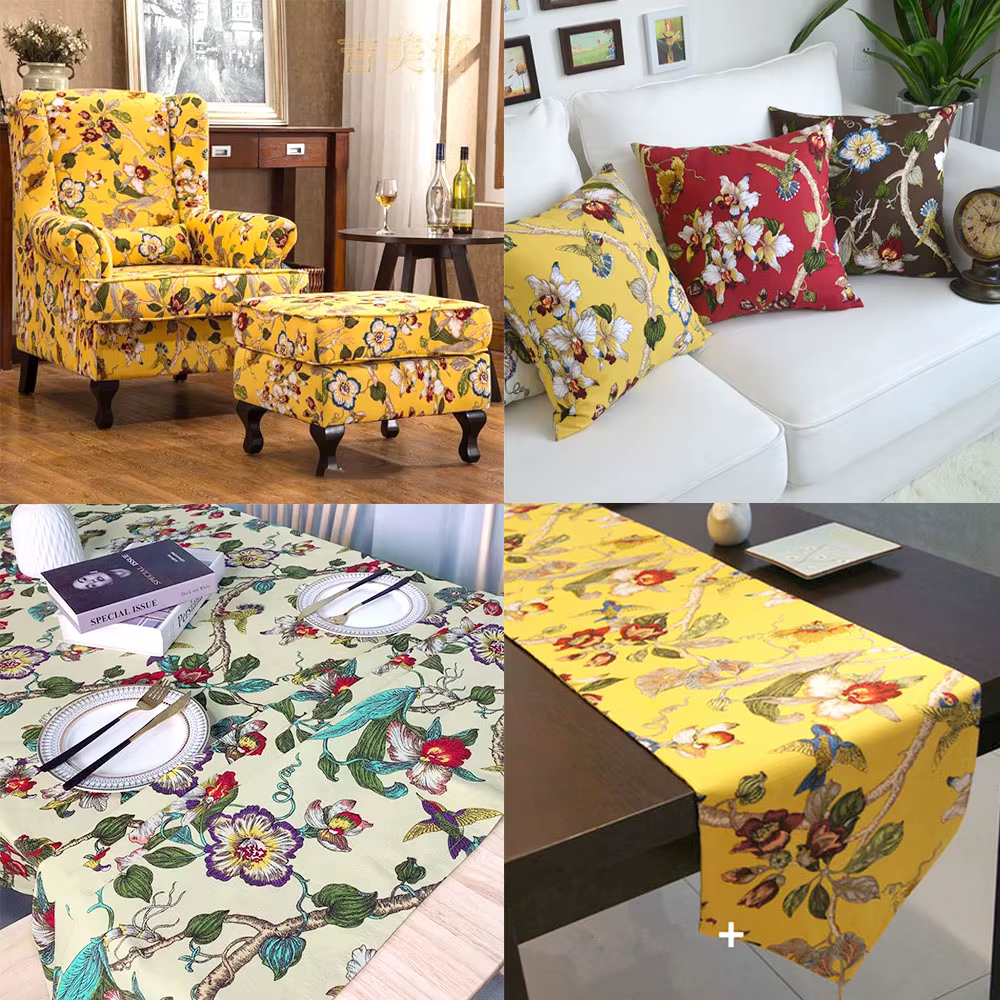 Tissu classique imprimé en coton et lin, motif Floral et oiseau, pour produits doux, couverture, bricolage, Patchwork, vêtements artisanaux, rembourrage de meubles