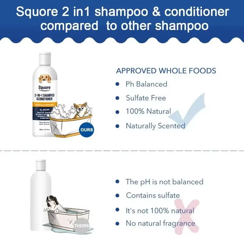 Shampoing et revitalisant pour chiots 2 en 1, shampoing hydratant naturel pour chien, pour peaux sensibles, PH équilibré
