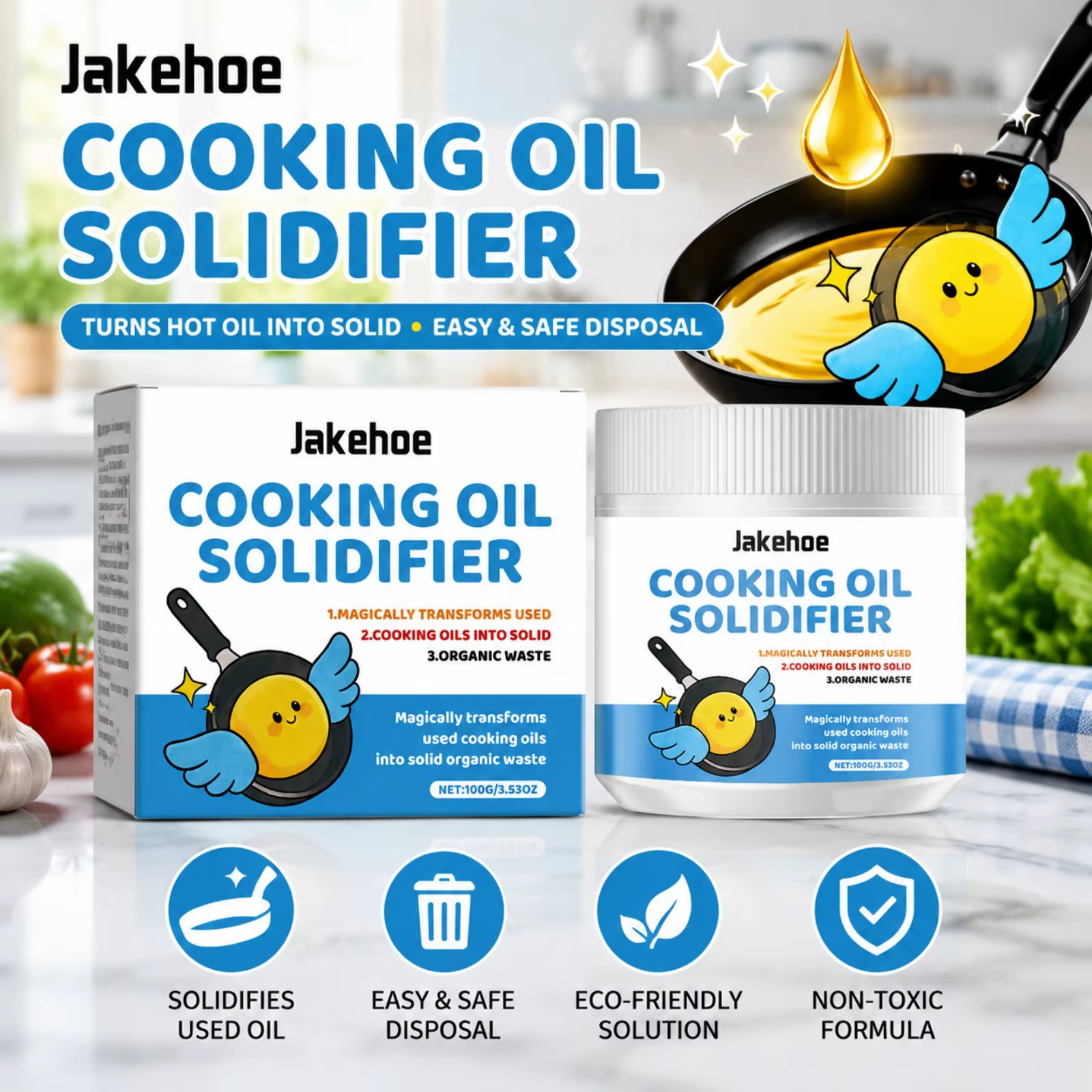 Poudre solidifiante pour huile de cuisson : Empêche les canalisations de se boucher, transforme l'huile usagée de friteuse en déchets solides pour la maison, les restaurants et le nettoyage écologique