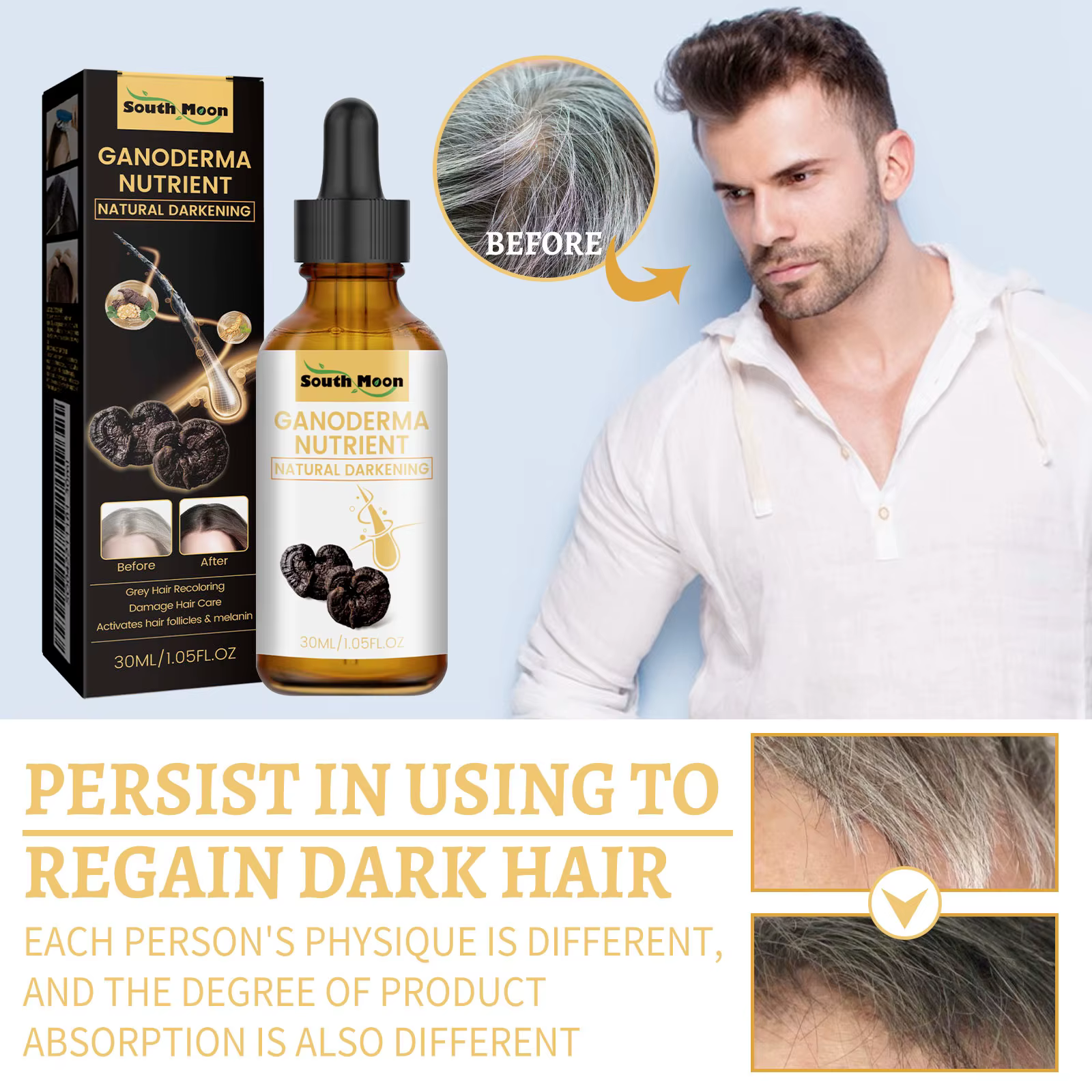 1/2/4 pièces noir Ganoderma Lucidum liquide pour cheveux réparateur de blanc à noir renforcer la racine des cheveux nourrir l'huile capillaire sérum de soin des cheveux