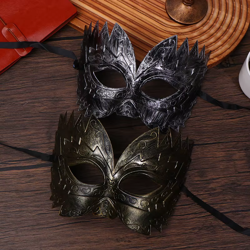 ㉤ Masque de carnaval vintage, masque demi-visage en plastique doré et argenté, masque de fête d'Halloween pour femmes et hommes, 1 pièce