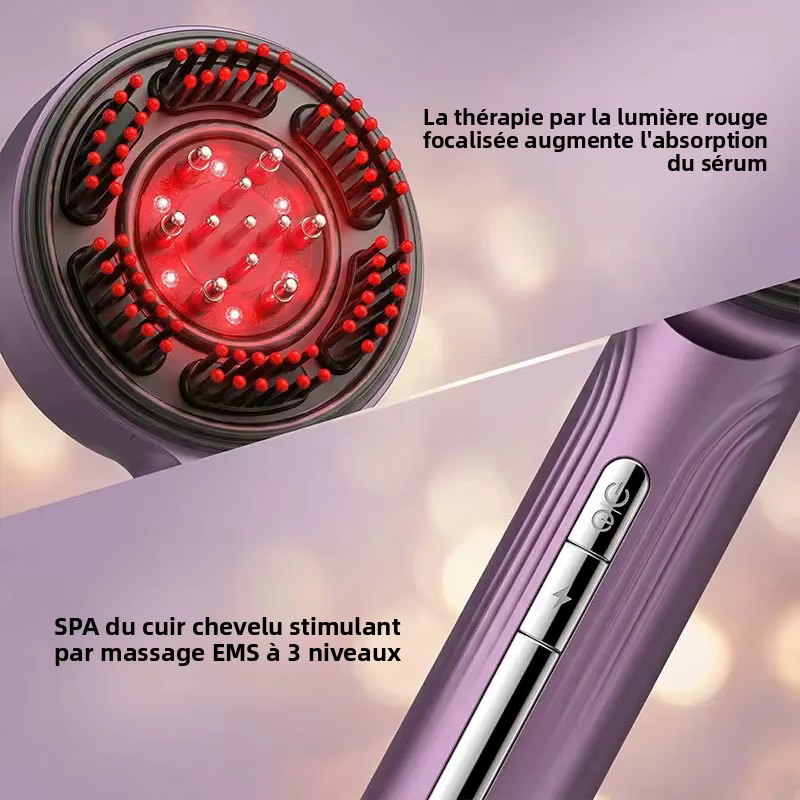 Peigne Masseur Électrique EMS pour Cuir Chevelu avec Thérapie par Lumière Rouge