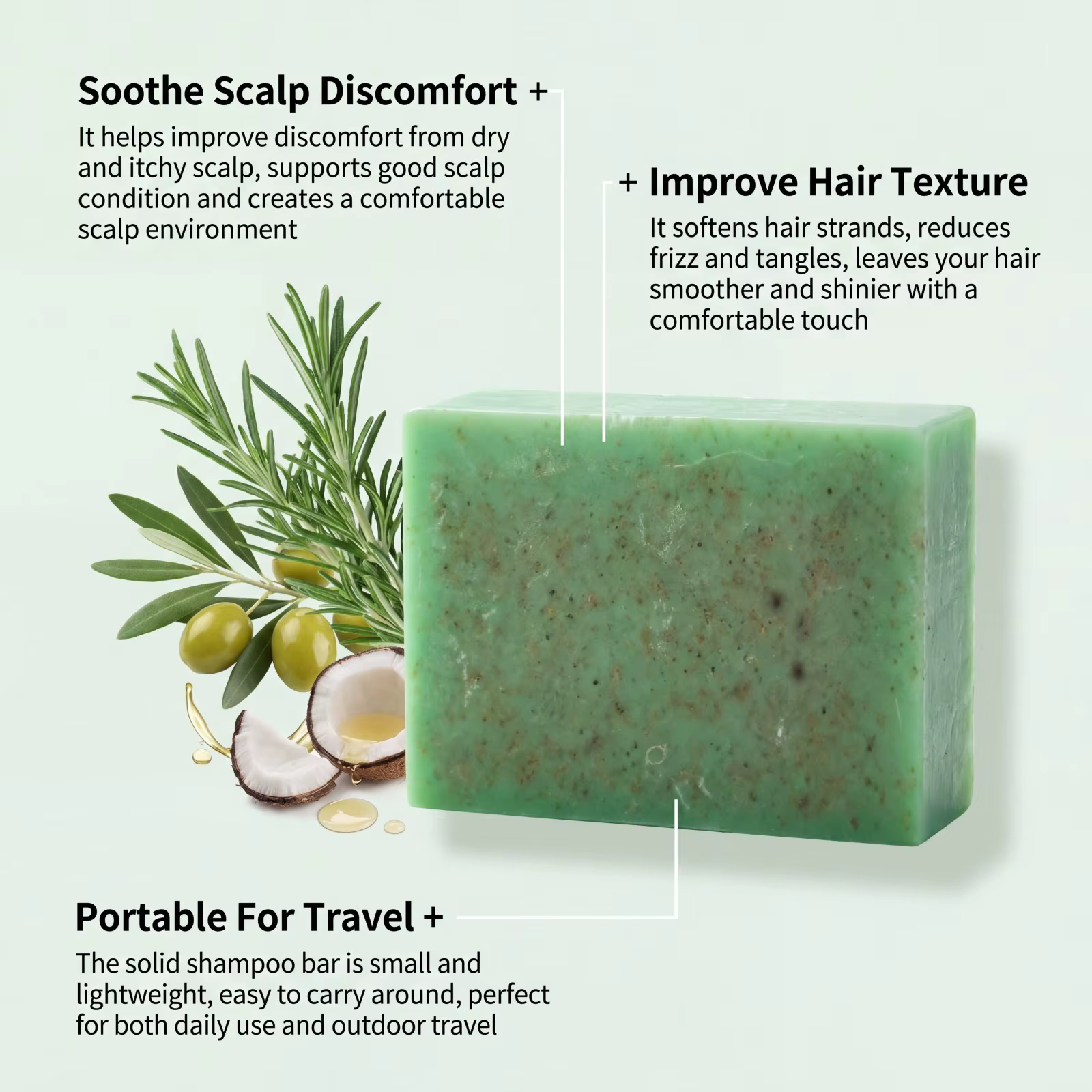 Shampooing Solide Volumisant au Romarin Nettoyage Doux Apaise le Cuir Chevelu Huiles Naturelles Renforce les Cheveux Contrôle des Frisottis Lisse et Brillant 100g