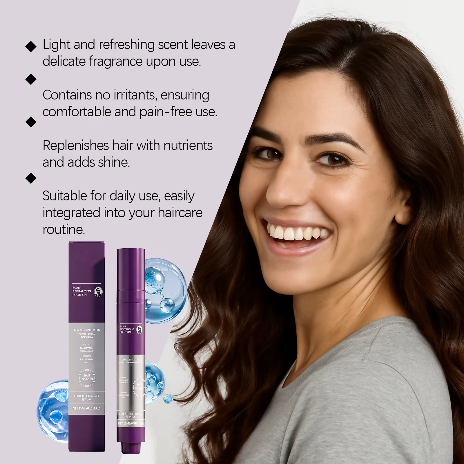 Sérum épaississant pour cheveux clairsemés, traitement du cuir chevelu, augmente l'épaisseur des cheveux, réduit la casse, soin capillaire coréen, roll-on métallique