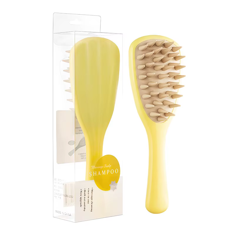 Brosse à shampooing en silicone en forme de feuille de Ginkgo avec long manche, peigne massant le cuir chevelu pour le lavage des cheveux