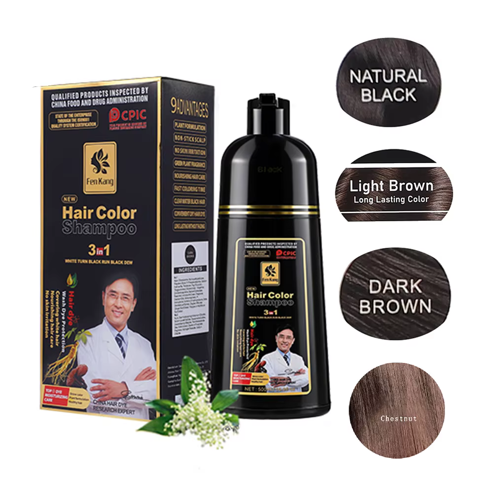 Shampoo colorant capillaire noir 3 en 1 pour cheveux gris