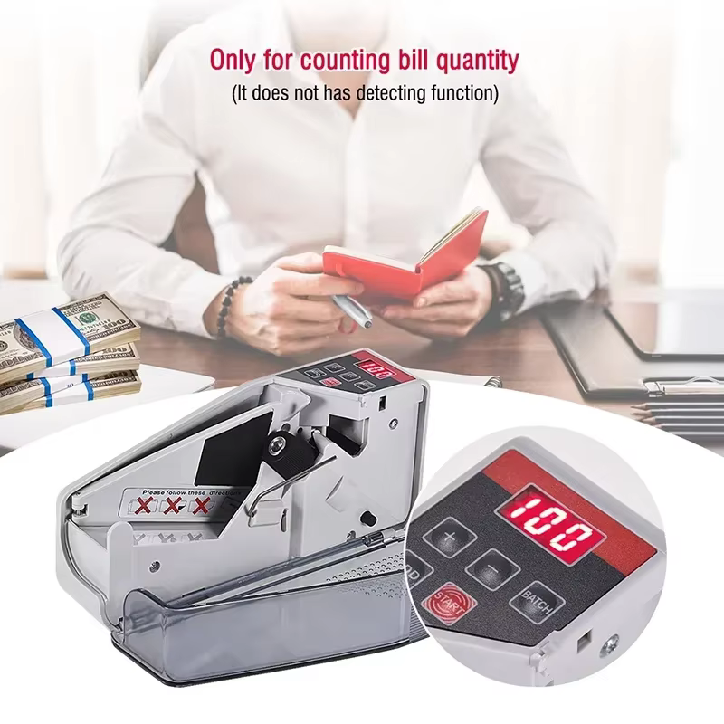 Compteur de billets de banque portatif, Machine de comptage d'argent avec affichage LED financier pour les magasins, les épicerie et les restaurants
