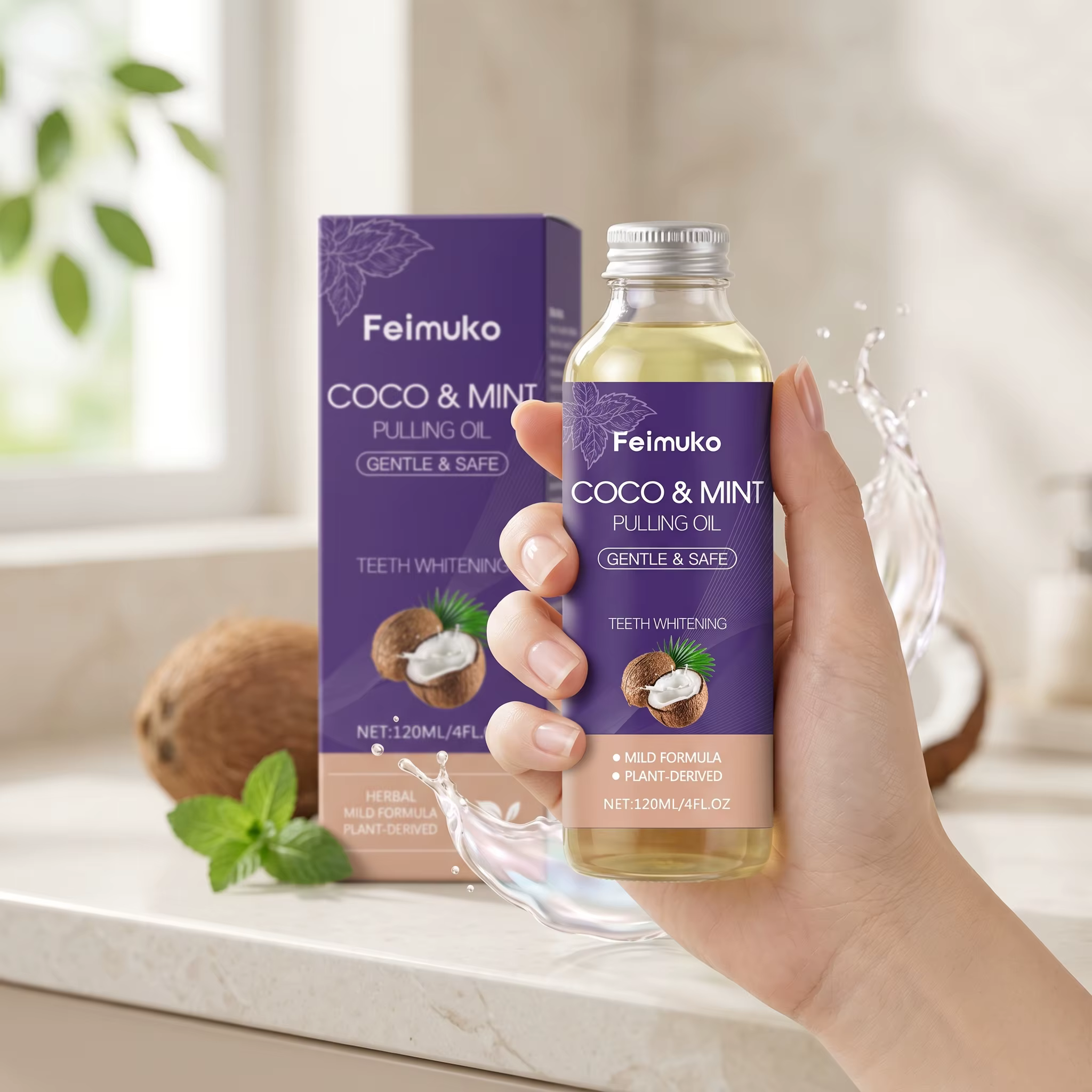 Bain de bouche à l'huile de coco et menthe, élimine les résidus buccaux, élimine les odeurs buccales, haleine fraîche longue durée, bain de bouche non irritant