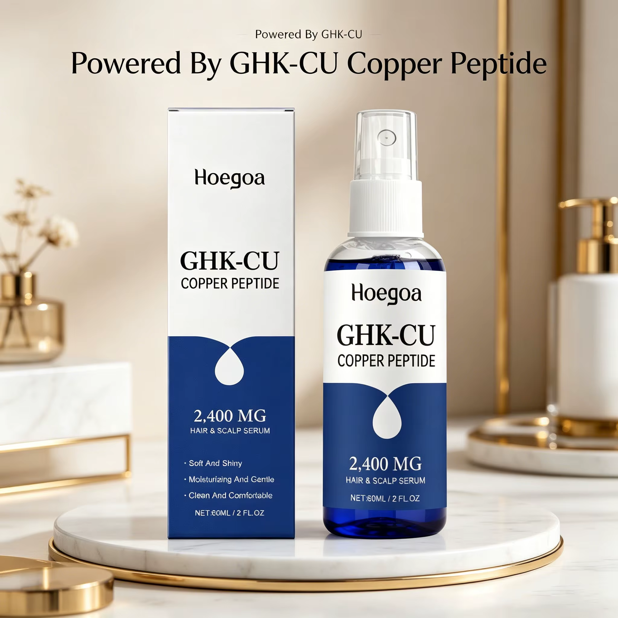 Sérum capillaire Hoegoa Ghk-cu au peptide de cuivre pour réparer les pointes sèches et abîmées, réparer la barrière du cuir chevelu, absorption rapide, essence réparatrice pour les cheveux