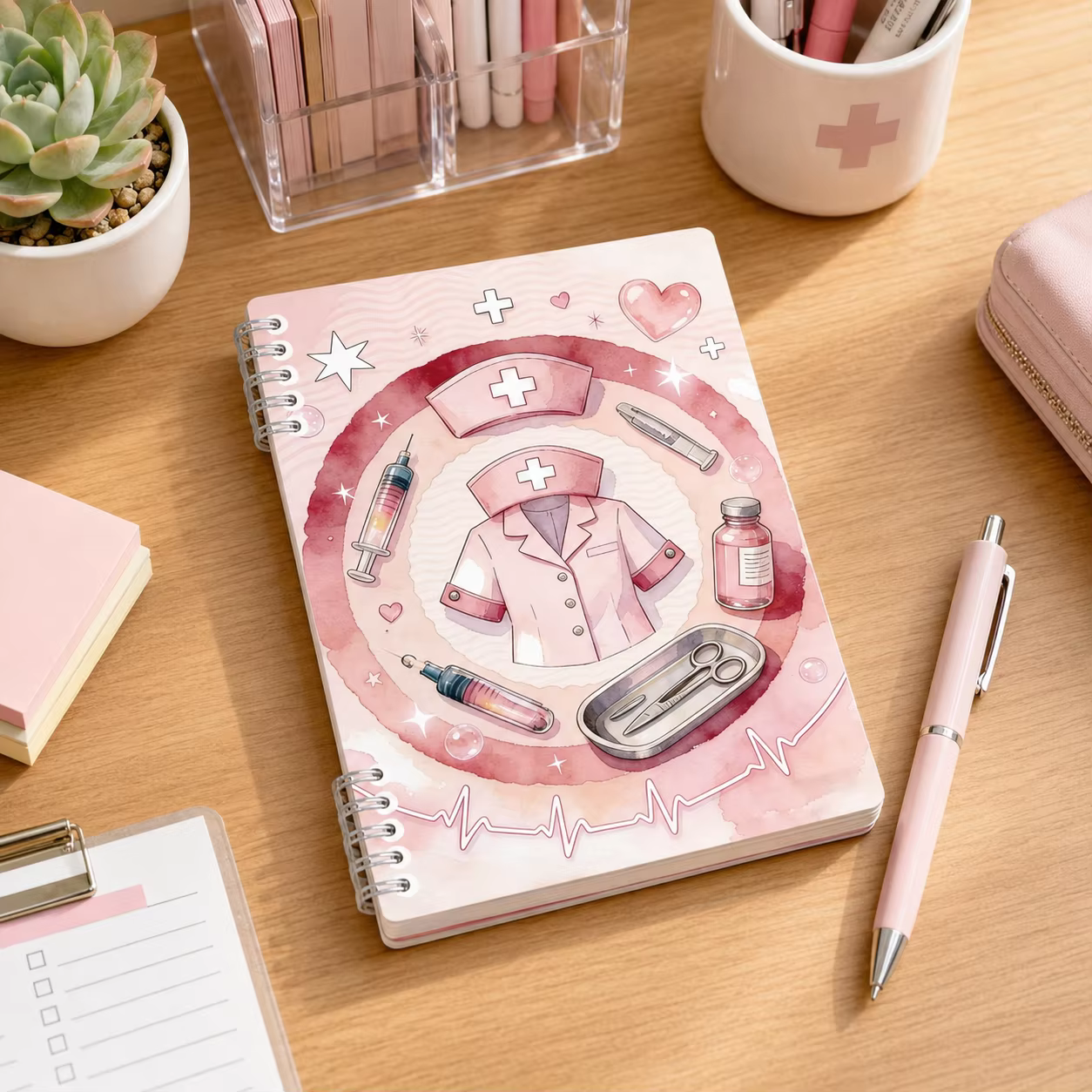 Carnet spirale rose pour infirmières, 120 pages, joli journal médical pour étudiants en soins infirmiers, infirmières, cadeau pour l'école ou le bureau