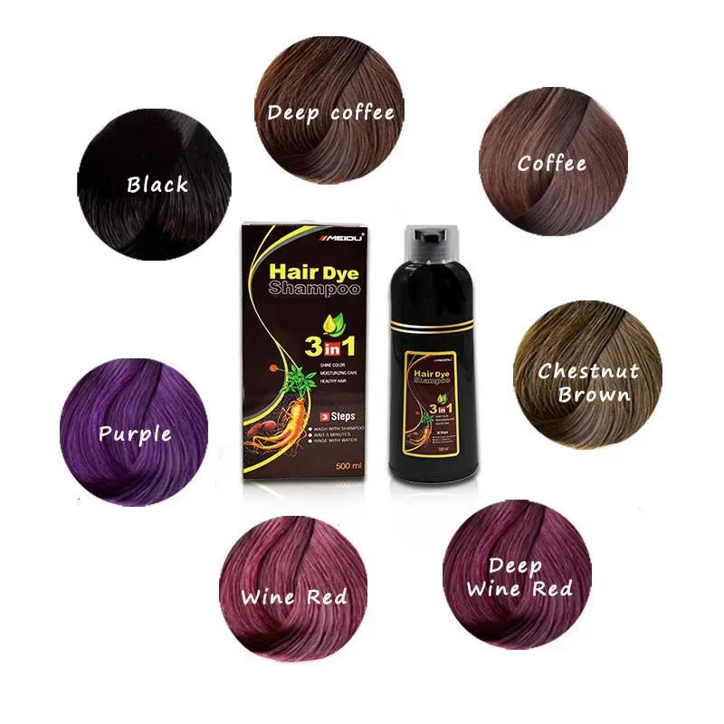 Shampoing de teinture pour cheveux noirs 3 en 1