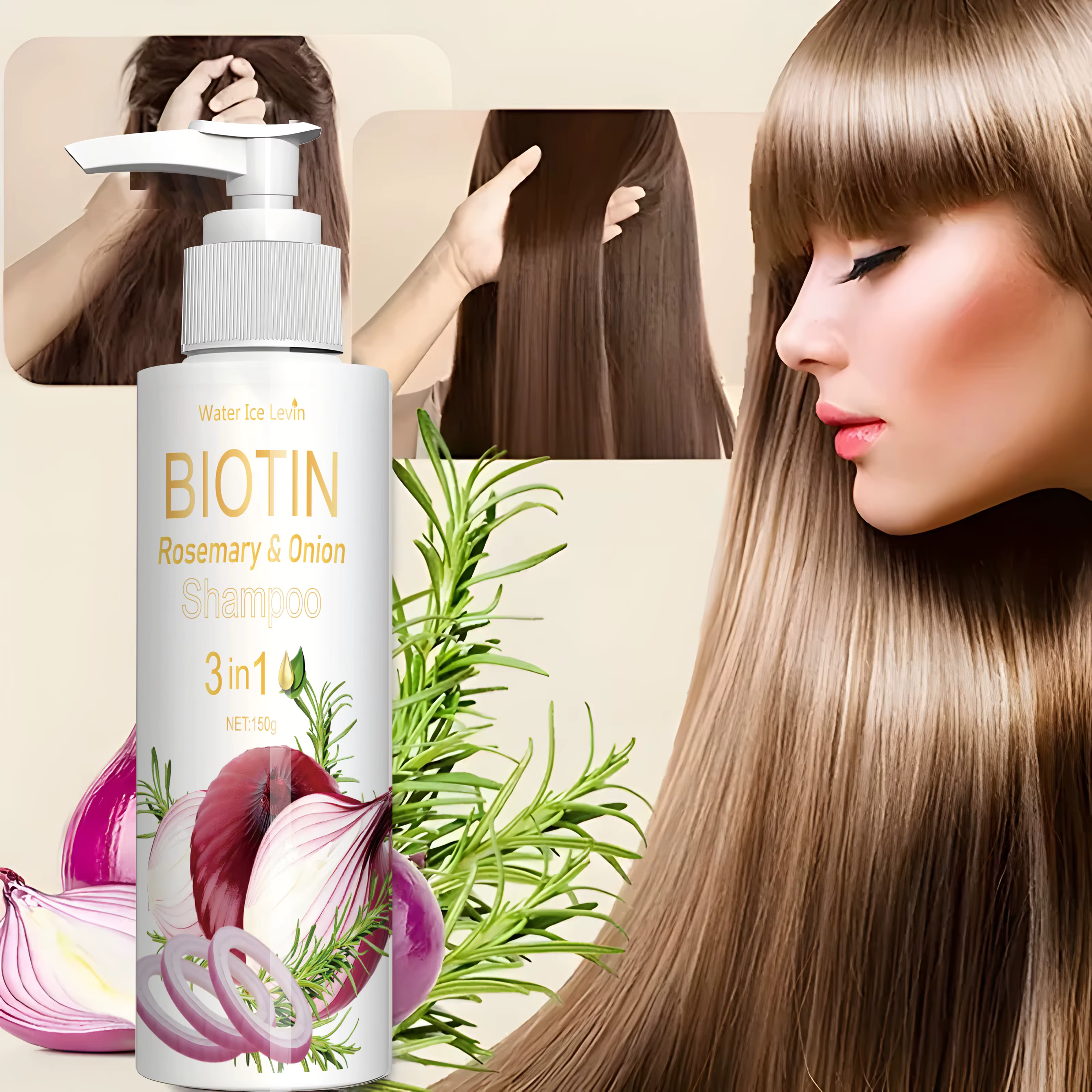 Shampoing à l'oignon au romarin et à la biotine