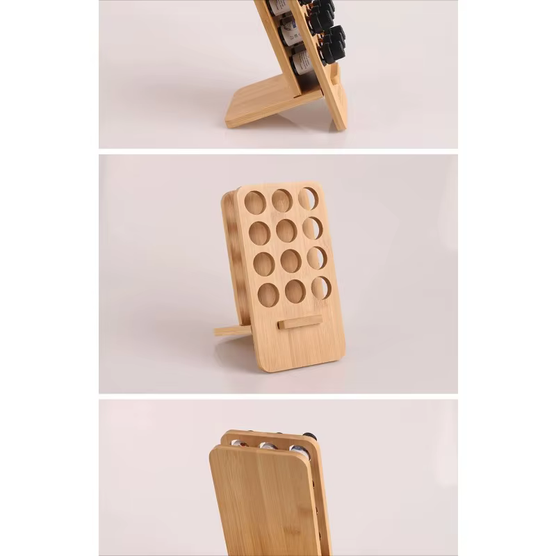 Support d'huile essentielle 12 grilles, présentoir de stockage d'huile essentielle, présentoir de bouteilles de bureau, étagère amovible en bambou